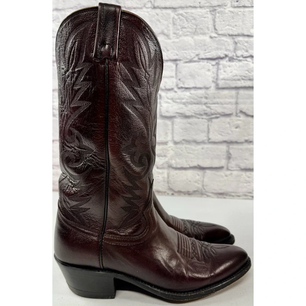 Vintage Dan Post Burgundy Nappa Mens 9 Cowboy Boots 16773 Western Leather Box - Picture 5 of 12